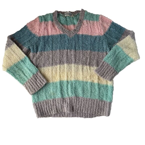 Glamour Knit Striped Pastel V Neck Sweater Size Small - Picture 1 of 7